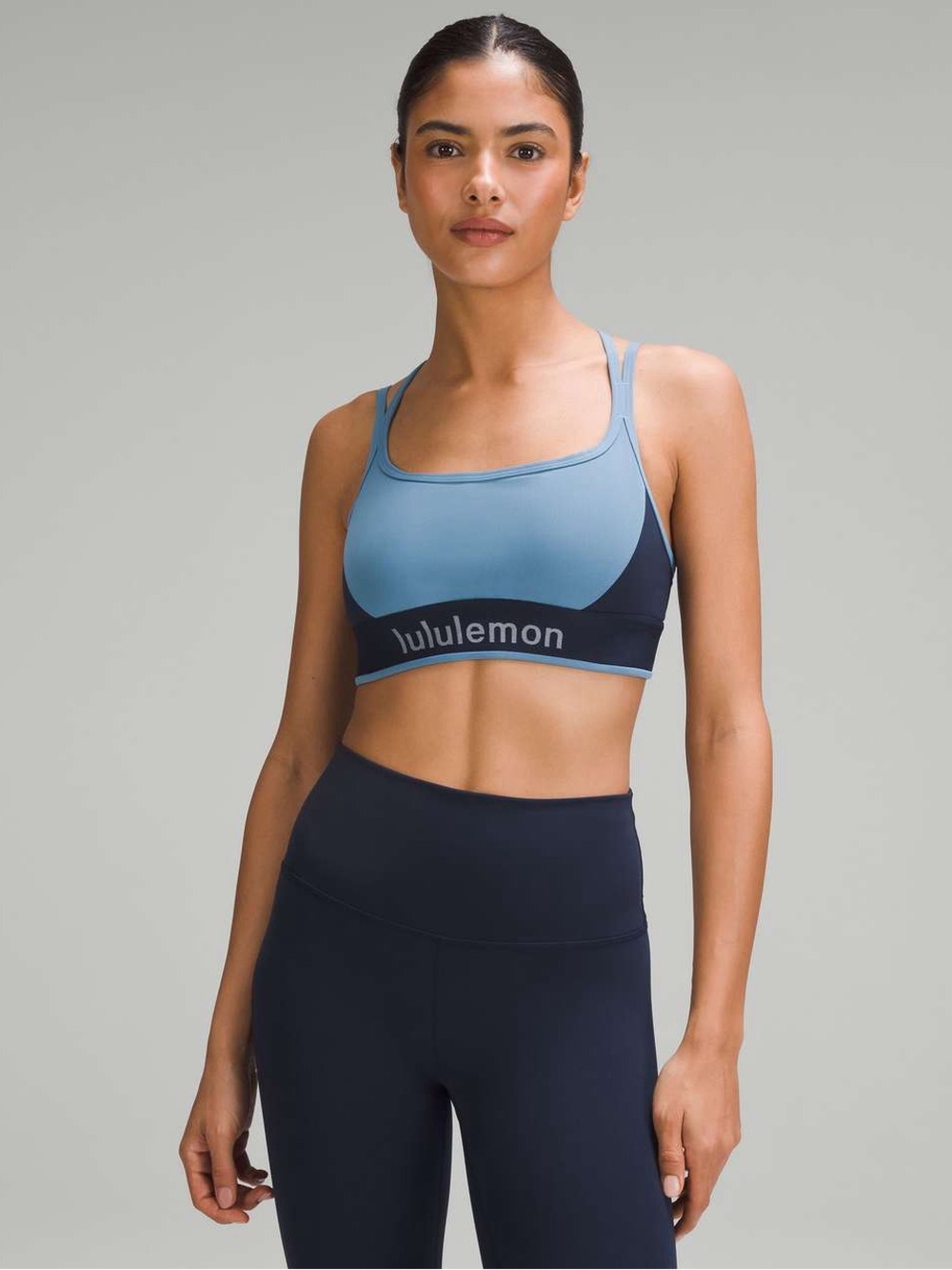 lululemon blue/navy Sports Bra with matching navy Leggings & short 3 piece set